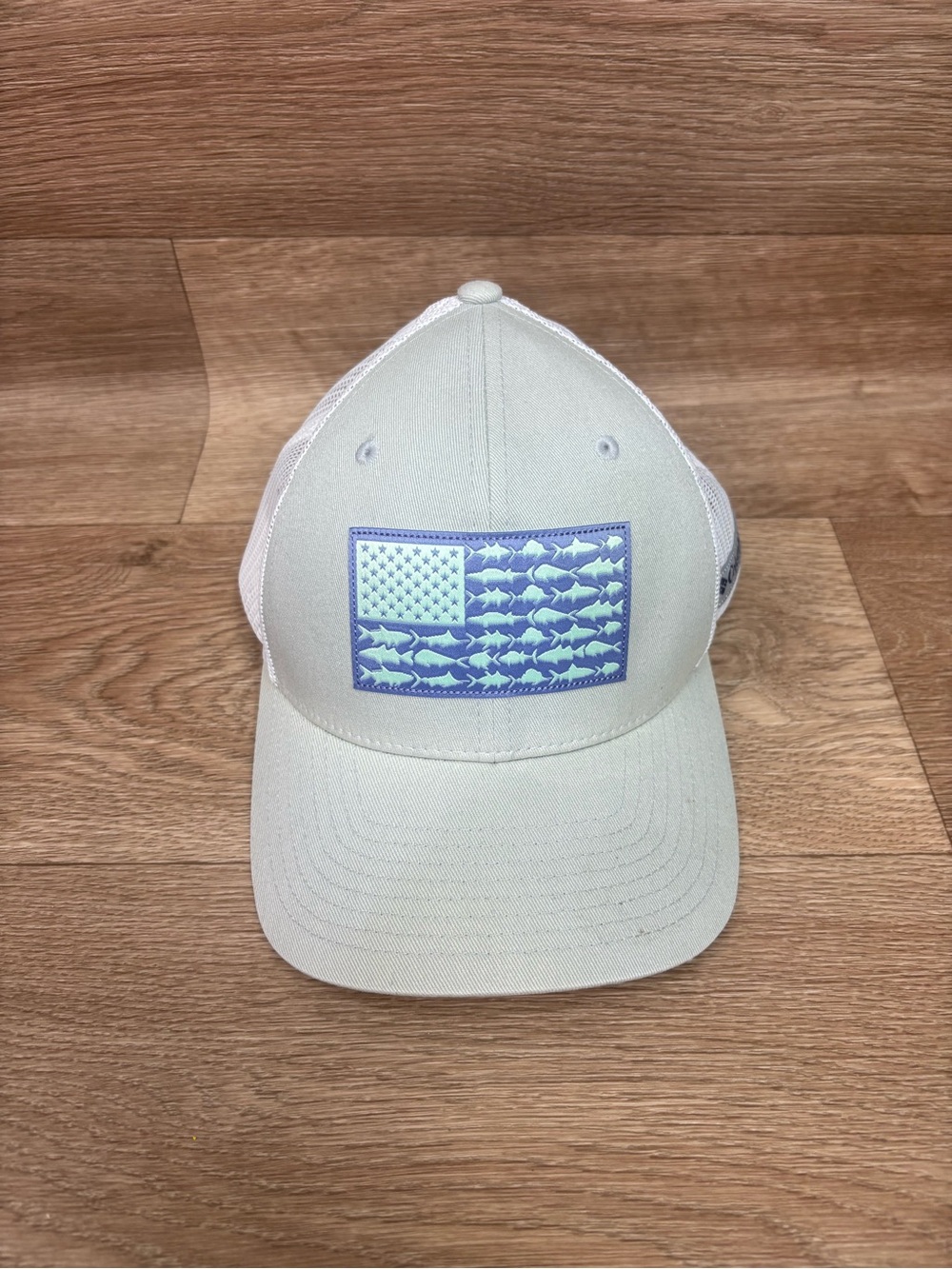 Columbia Cream and Blue Fish Flag Trucker Hat